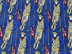 Novelty Tie Giorgia Man with Polo Stick and Flag on Blue Silk Men NeckTie 44