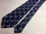 LARIO Italian Silk Tie - Black with Blue Horseshoe Pattern 36