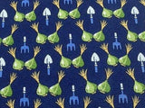 Novelty Tie Zadi Green Garlic & Shovel Gardening on Blue Silk Men Necktie 45