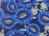 LANVIN Paris Silk Tie - Black with Abstract Blue & Gray Floral Design 40