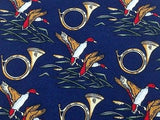 Animal Tie Beaufort Flying Ducks & Bugle on Navy Blue Silk Men Necktie 32
