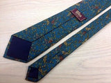 Designer Tie Allen Milano Leavs & Butterfly on Blue Silk Men Necktie 45