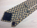 Designer Tie Bisione Yellow Flowers On Dark Blue Silk Men Necktie 42