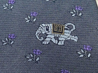 Animal Tie Hubert Elephant & Flower on Grey Silk Men NeckTie 30