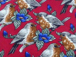 Novelty Tie Beaufort Sparrow Pair & Flower on Red Silk Men Necktie 45