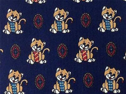 Happy Smiling CAT TIE on Blue Animal Novelty Theme Repeat Silk Necktie 2