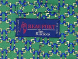 Geometric TIE Blue Chain Link on Green BEAUFORT Made in Italy Silk Necktie 5