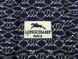 Longchamp Paris Tie Hand Made in Spain Geometric Chain Black Silk Men Necktie 28