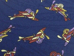 LA VIA DELLA Silk Tie - Navy with Tan & Purple Airplane Pattern 38
