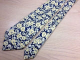 CAMAIEU Hand Made Silk Tie - Navy with Yellow & Ivory Floral Patten 35