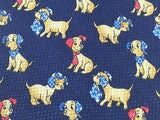 ETON BLUES Italian Silk Tie - Navy with Tan, Blue & Red Puppy Pattern 38