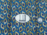 Designer Tie Dunhill Gold-Blue Diamond with Leaves on Blue Silk Men Necktie 47