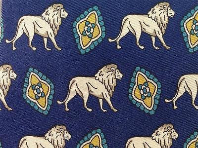 TIE Lion & Diamond on Blue Animal Repeat Novelty Silk Necktie 19