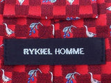 Animal Print TIE RYKIEL Bird & Blueberry on Red Square Silk Men Necktie 21