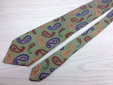 Designer Tie Paul Stewart Colorfull Pattern on Olive Green Silk Men Necktie 32