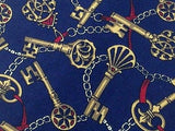 SILK CLUB Silk Tie - Navy with Gold Skeleton Key Pattern 37
