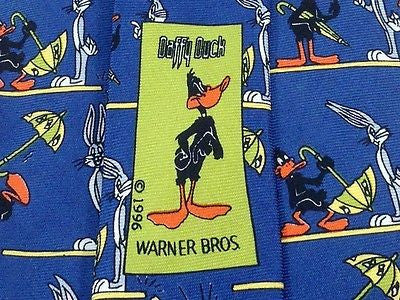 Novelty Tie Looney Tunes Buggs Bunny & Daffy Duck on Blue Silk Men Necktie 47