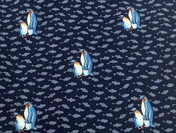 Animal Tie Beaufort Penguins & Sea of Fish on Deep BLue Silk Men Necktie 47