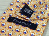 NINA RICCI Paris Silk Tie - Gold with Blue & Ivory Pattern 35