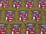 GIANFRANCO FERRE Italian Silk Tie - Olve with Red Coat of Arms Pattern 35