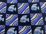 Animal Tie Christian Dior Fish in Boxed Pattern on Navy Blue Silk Men Necktie 32