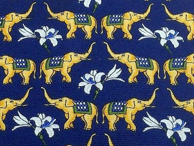 Animal Tie Cafe Cotton Elephant & Flowers on Blue Silk Men NeckTie 46