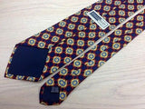 Designer Tie Stefano Dassi Red-Yellow Design on Navy Blue Silk Men Necktie 47