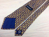YVES SAINT LAURENT Italian Silk Tie - Navy with Gold Heart and Bows Pattern 41