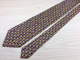 YVES SAINT LAURENT Italian Silk Tie - Navy with Gold Heart and Bows Pattern 41