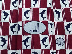 DUNHILL Silk Tie - Maroon and Blue Dolphin Pattern 41