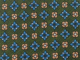 Geometric TIE Blue & Peach Snowflake Dot on Green Silk Necktie 1