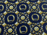 Classical Tie Nina Ricci Golden Flowers on Dark Blue Silk Men NeckTie 49