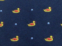Italian Silk Tie - Navy with Yellow Ducks Pattern - Elegant 33