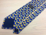 Designer Tie Pierre Lorrain Yellow Blue Pattern On Blue Silk Men Necktie 42