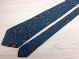 Designer Tie Allen Milano Leavs & Butterfly on Blue Silk Men Necktie 45