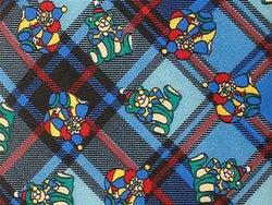 Clown TIE Teddy Bear on Blue Plaid Animal Novelty Theme Repeat Silk Necktie 3