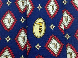 TRUSSARDI Italian Silk Tie Royal blue with Red & Gold Diamond Dog Pattern 33