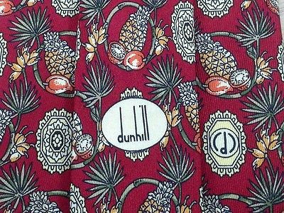 Designer Tie Dunhill PineApples on Burgundy Silk Men NeckTie 46