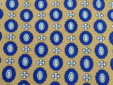 Designer Tie Mario Valentino Blue Oval Pattern on Golden Silk Men Necktie 32