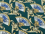 Novelty Tie Fendi Hand Fan Design on Peacock Blue Silk Men Necktie 32